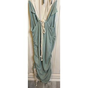 JLuxLabel Women's Cowl Halter Cinched Ruched Bahari Dress Sage Green Large